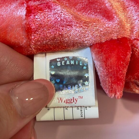 2000 Ty Original Beanie Baby Wiggly Red/Orange Squid New With Tag EUC 9” long - Picture 5 of 8